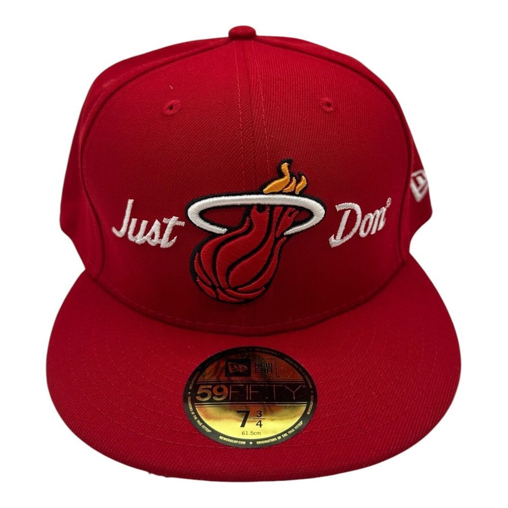 New Era X Just Don Miami Heat Hat Cap Sz 7 3/4 Red 59Fifty Fitted NBA Basketball